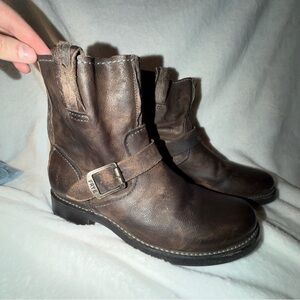 Frye Veronica Distressed Brown Leather Moto Boots